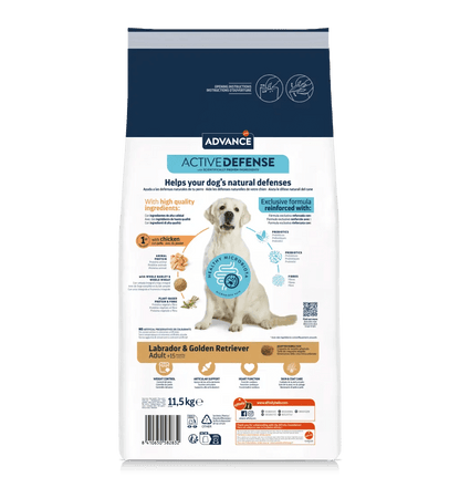 Saco de 11,5 kg de pienso ADVANCE Labrador & Golden Retriever para perros adultos.