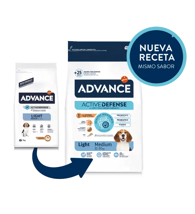 Saco de pienso ADVANCE Light Medium para perros adultos de razas medianas.