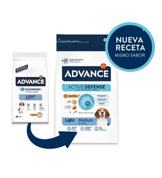 Saco de pienso ADVANCE Light Medium para perros adultos de razas medianas.