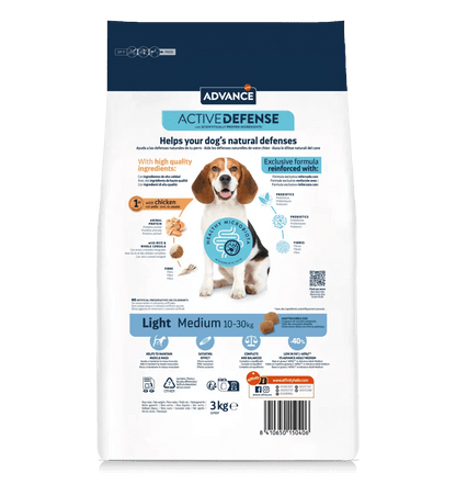 Saco de pienso ADVANCE Light Medium para perros adultos de razas medianas.