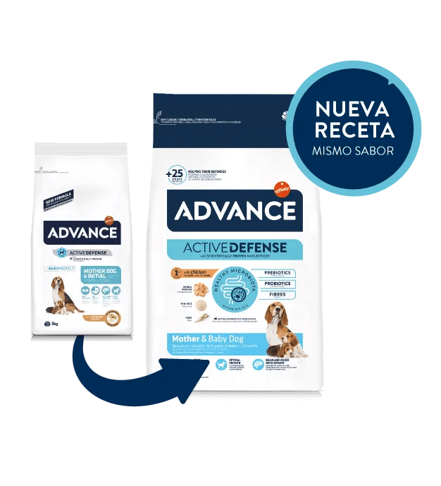 Saco de 3 kg de pienso ADVANCE Mother Dog & Initial para perras gestantes, lactantes y cachorros.
