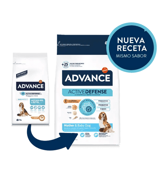 Saco de 3 kg de pienso ADVANCE Mother Dog & Initial para perras gestantes, lactantes y cachorros.