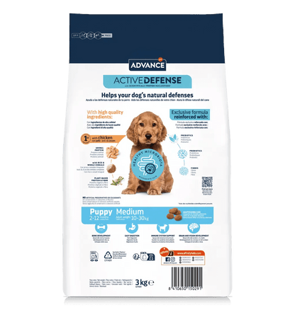 Saco de pienso ADVANCE Puppy Medium con pollo para cachorros de razas medianas.