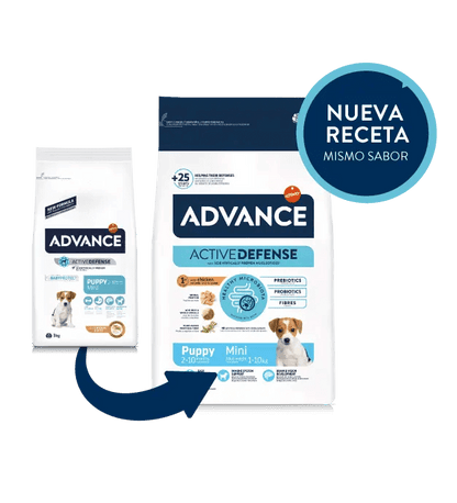 Saco de pienso ADVANCE Puppy Mini para cachorros de razas pequeñas.