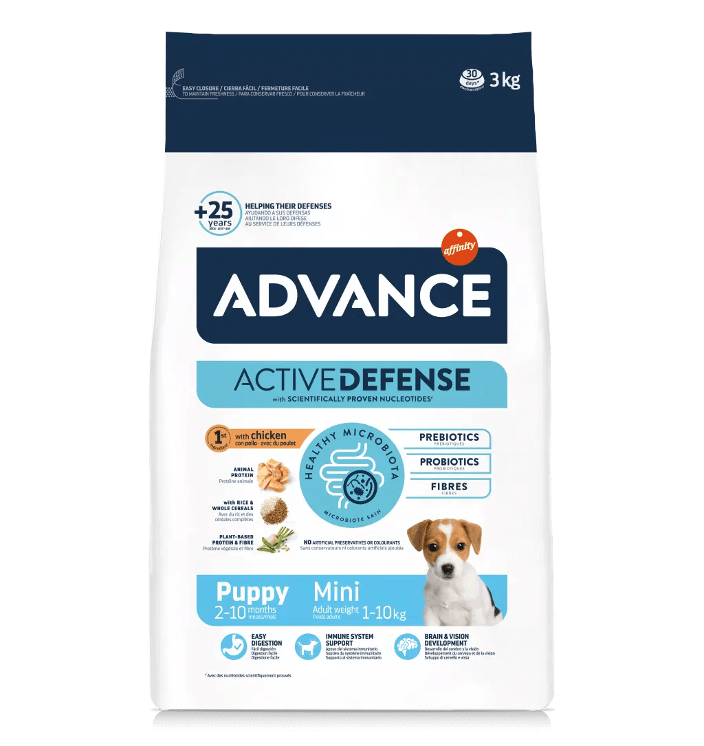 Saco de pienso ADVANCE Puppy Mini para cachorros de razas pequeñas.