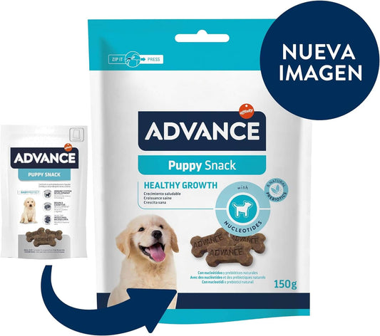 Envase de 150 g de ADVANCE Puppy Snack, premios para cachorros.