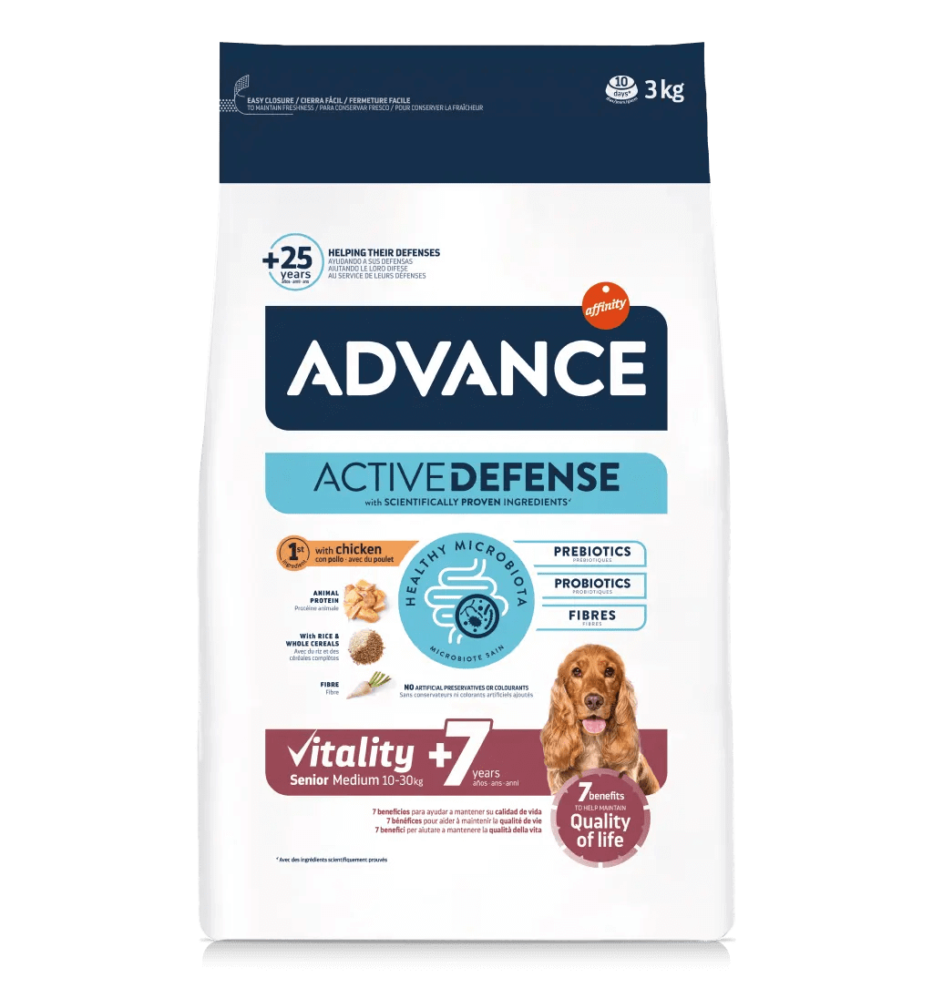 Saco de pienso ADVANCE Senior Medium para perros mayores de razas medianas.