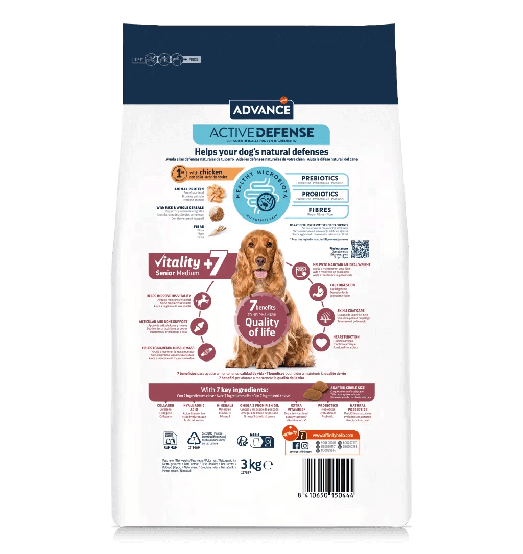 Saco de pienso ADVANCE Senior Medium para perros mayores de razas medianas.