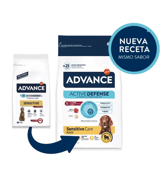 Saco de pienso ADVANCE Sensitive Lamb & Rice con cordero y arroz para perros.