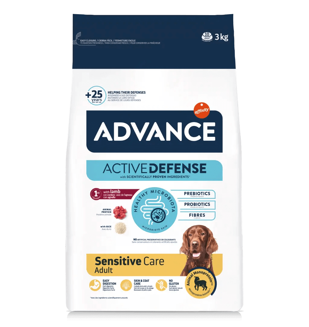 Saco de pienso ADVANCE Sensitive Lamb & Rice con cordero y arroz para perros.