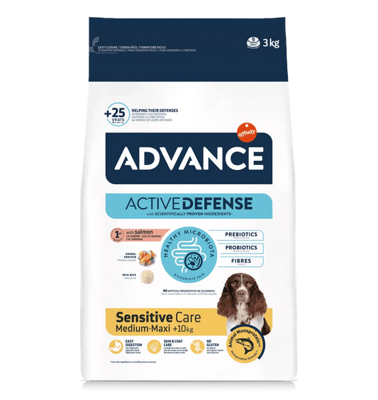 Saco de pienso ADVANCE Sensitive Medium/Maxi con salmón y arroz para perros medianos y grandes.