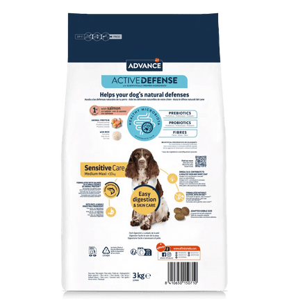 Saco de pienso ADVANCE Sensitive Medium/Maxi con salmón y arroz para perros medianos y grandes.