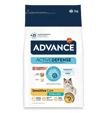 Saco de pienso ADVANCE Sensitive Sterilized Cat con salmón para gatos adultos esterilizados.