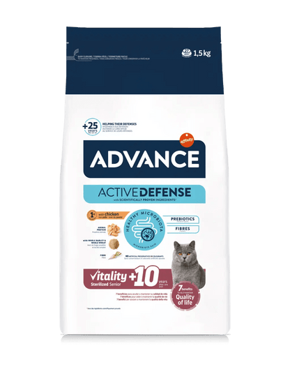 Saco de 1,5 kg de pienso ADVANCE Sterilized Senior +10 para gatos esterilizados mayores de 10 años.