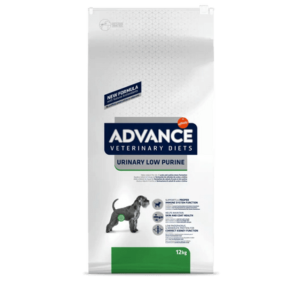 Saco de pienso veterinario ADVANCE Urinary Low Purine bajo en purinas para perros adultos.