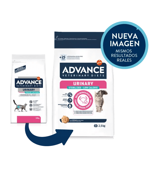 Saco de pienso veterinario ADVANCE Urinary Sterilized Low Calorie para gatos adultos esterilizados.