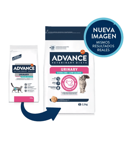 Saco de pienso veterinario ADVANCE Urinary Sterilized Low Calorie para gatos adultos esterilizados.