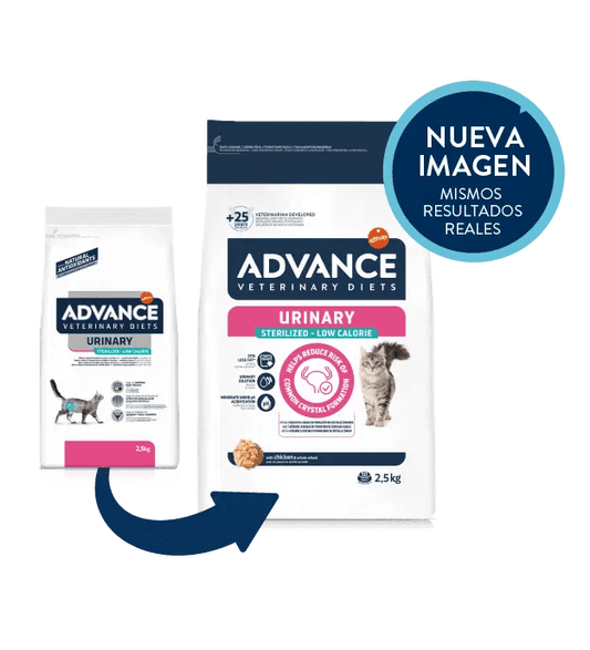 Saco de pienso veterinario ADVANCE Urinary Sterilized Low Calorie para gatos adultos esterilizados.