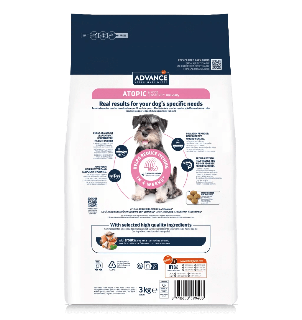 ADVANCE Vet Atopic Mini pienso hipoalergénico para perros pequeños con dermatitis y alergias