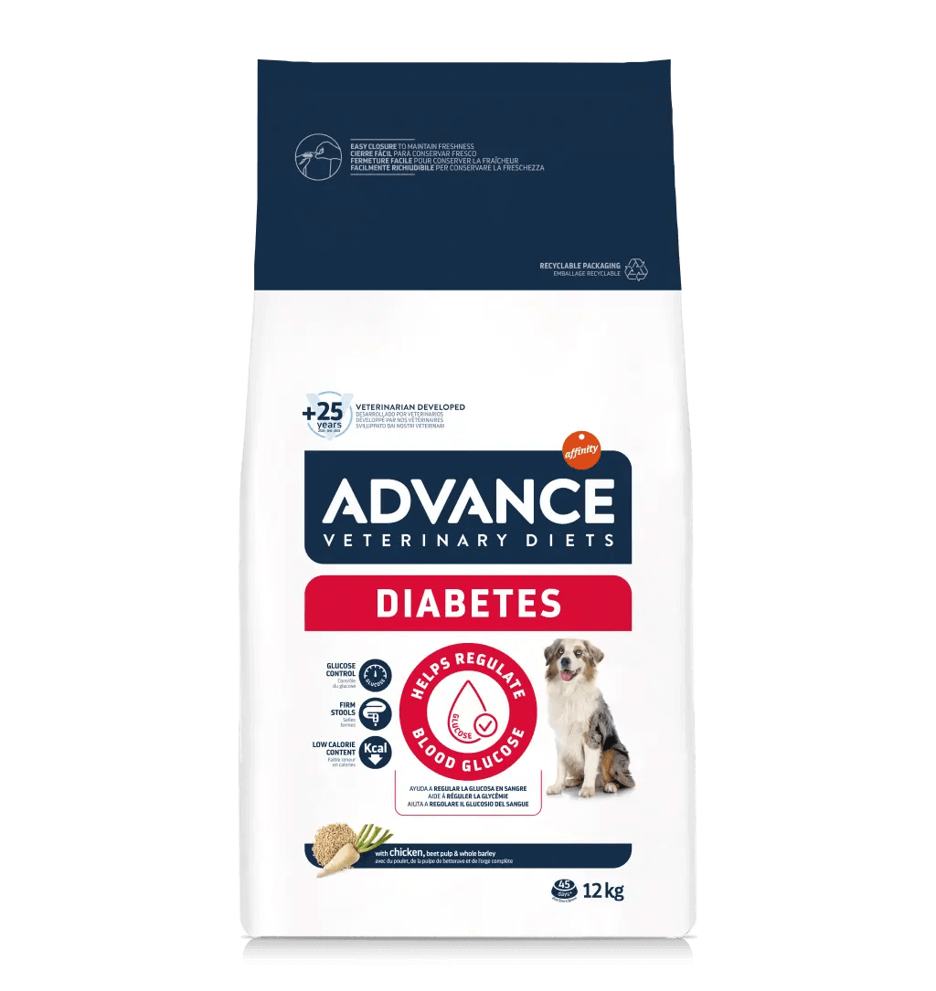 Saco de pienso veterinario ADVANCE Vet Diabetes Colitis para perros adultos.