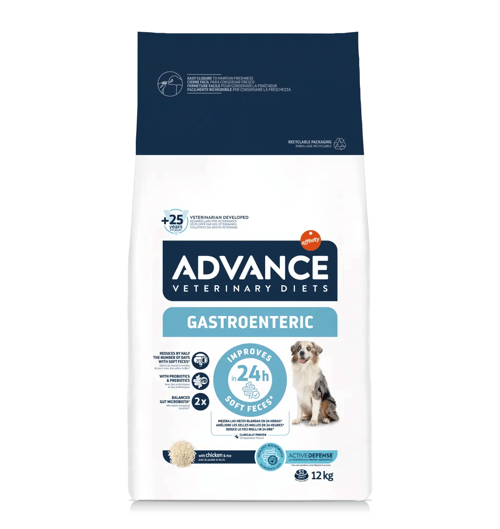 Saco de pienso veterinario ADVANCE Vet Gastroenteric para cachorros y perros adultos.