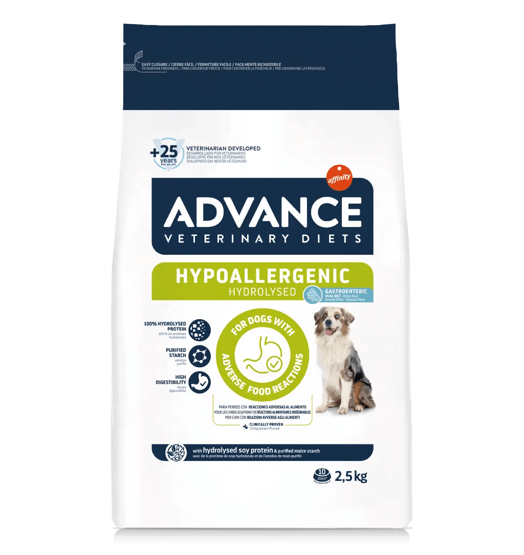 Saco de pienso hipoalergénico ADVANCE Veterinary Diets Hypoallergenic para perros adultos.