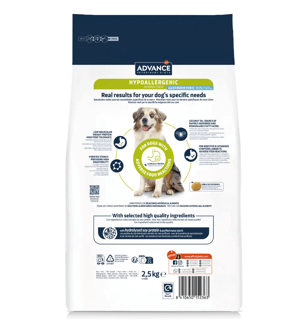 Saco de pienso hipoalergénico ADVANCE Veterinary Diets Hypoallergenic para perros adultos.