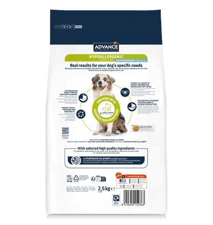Saco de pienso hipoalergénico ADVANCE Veterinary Diets Hypoallergenic para perros adultos.