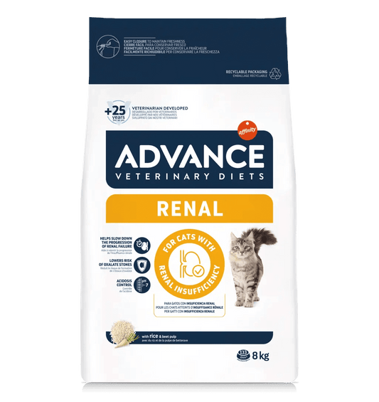 Saco de 1,5 kg de pienso veterinario ADVANCE Vet Renal para gatos adultos.