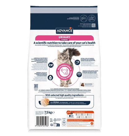 Saco de 1,25 kg de pienso veterinario ADVANCE Vet Urinary Stress para gatos adultos.