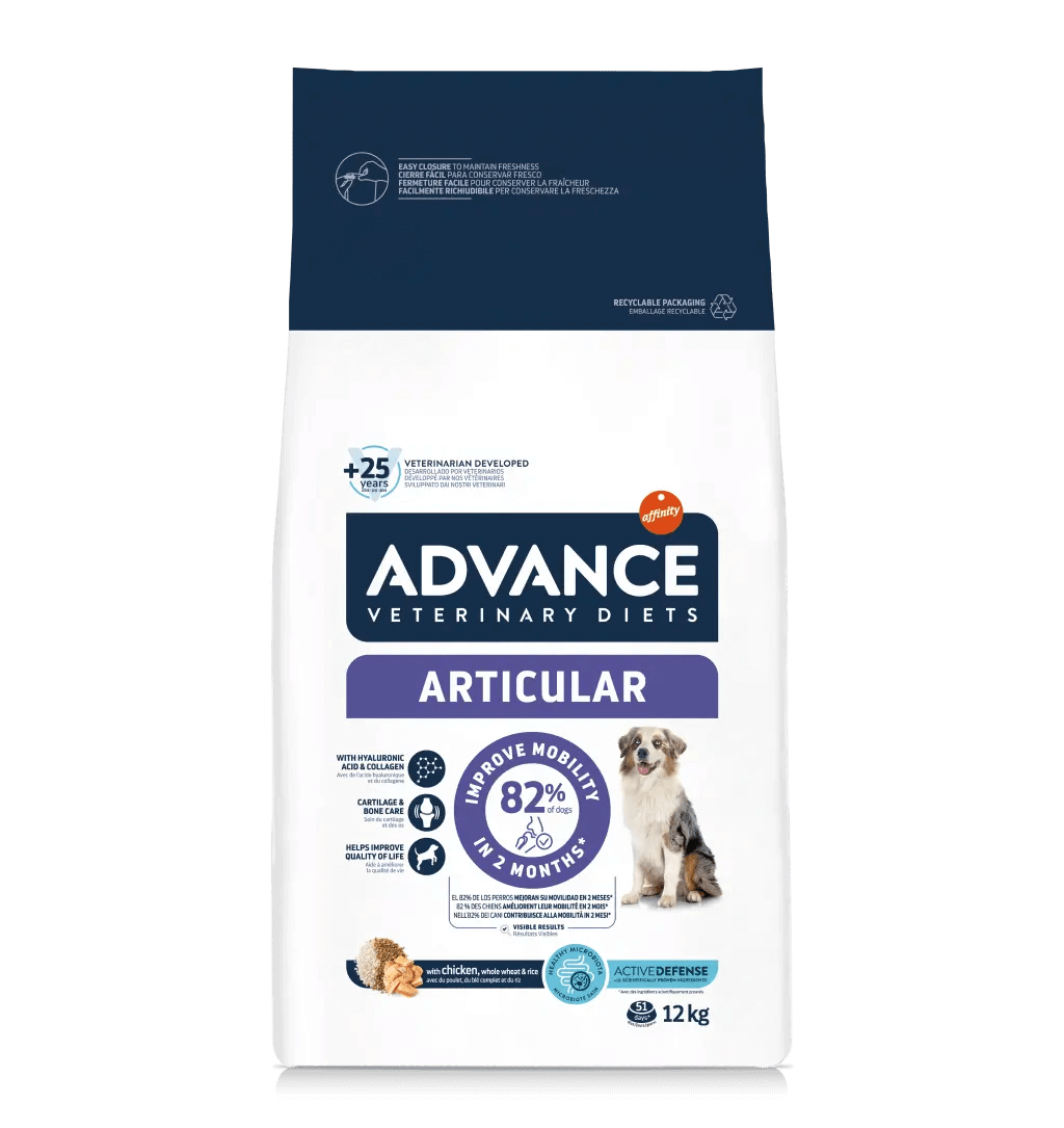 Saco de pienso ADVANCE Veterinary Diets Articular de 12 kg para perros adultos.