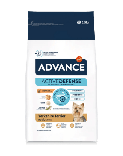 Saco de 1,5 kg de pienso ADVANCE Yorkshire Terrier para perros adultos de esta raza.