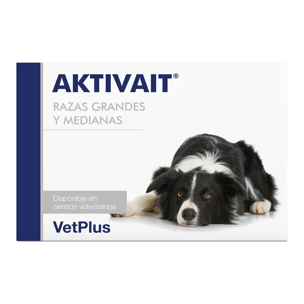 AKTIVAIT Razas Medianas y Grandes VetPlus 60 comprimidos palatables para apoyo nutricional de la salud neurológica en perros senior de más de 10 kg