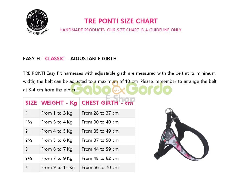 Arnés ajustable aguacate TRE PONTI para perros