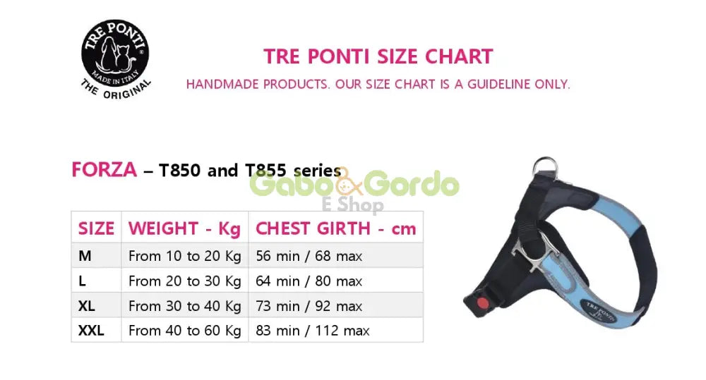 Arnés Forza rojo TRE PONTI para perros, seguro, acolchado y ajustable – Gabo y Gordo E Shop