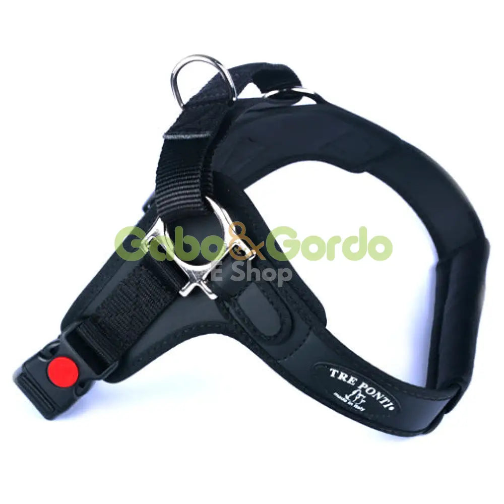 Arnés TRE PONTI Forza negro para perros, seguro y acolchado, disponible en Gabo y Gordo E Shop