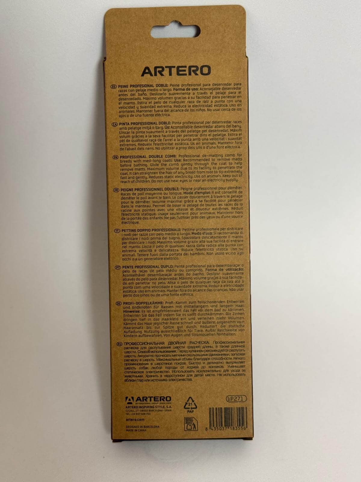 Peine Artero Bravo Mini Azul Extra Volumen para perros y gatos