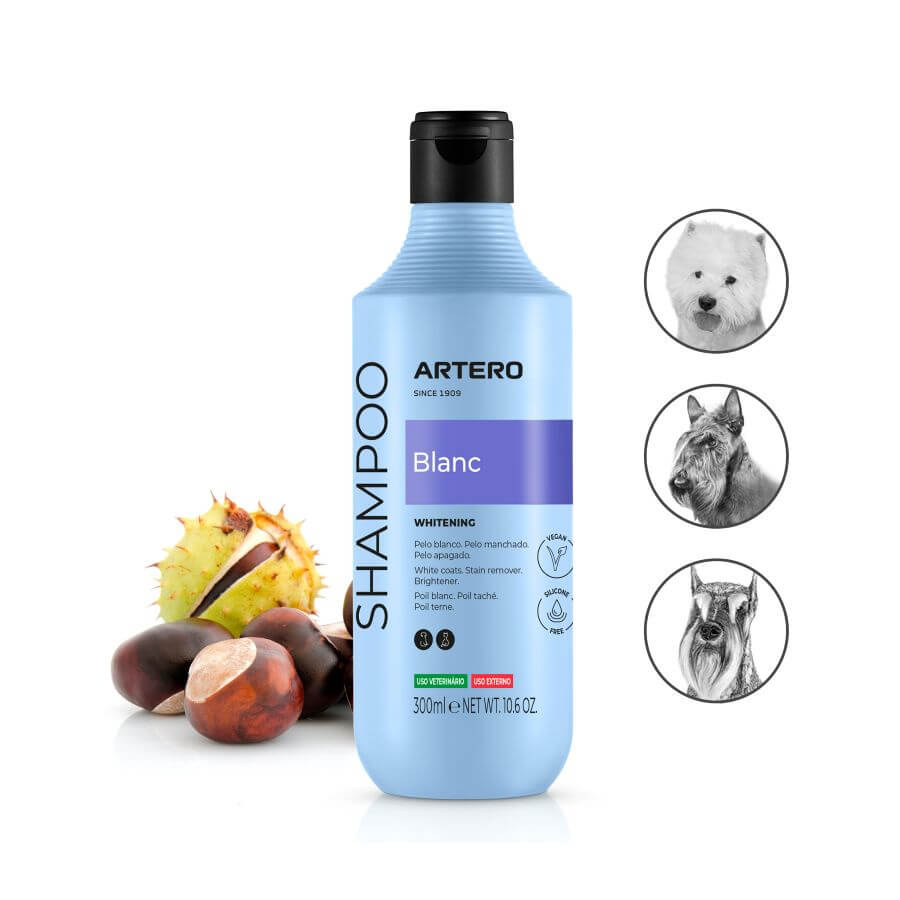 Artero Champú Blanc 250 ml para perros con pelo blanco, negro y gris