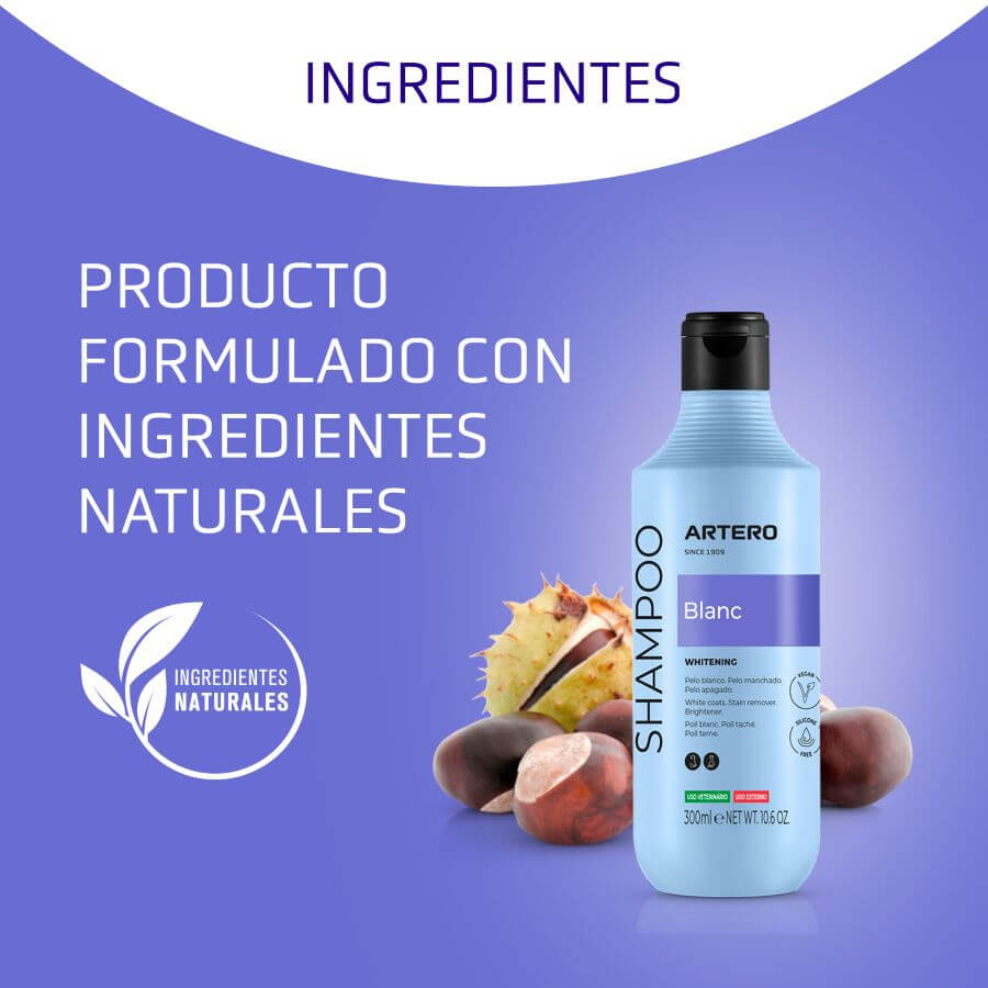 Artero Champú Blanc 250 ml para perros con pelo blanco, negro y gris