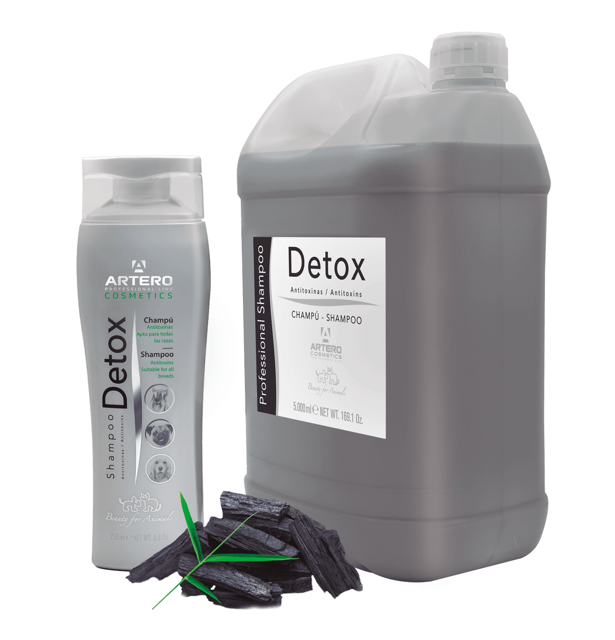 Champú profesional Artero Detox con carbón activo para perros y gatos, formato 5 litros