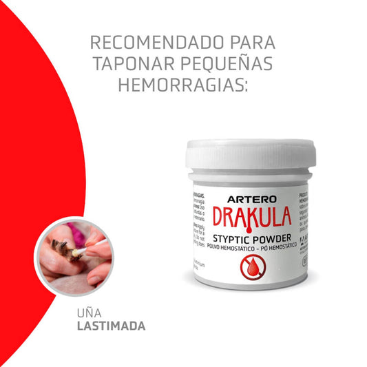 Artero Drakula Polvo Hemostático corta hemorragias tras corte de uñas en perros