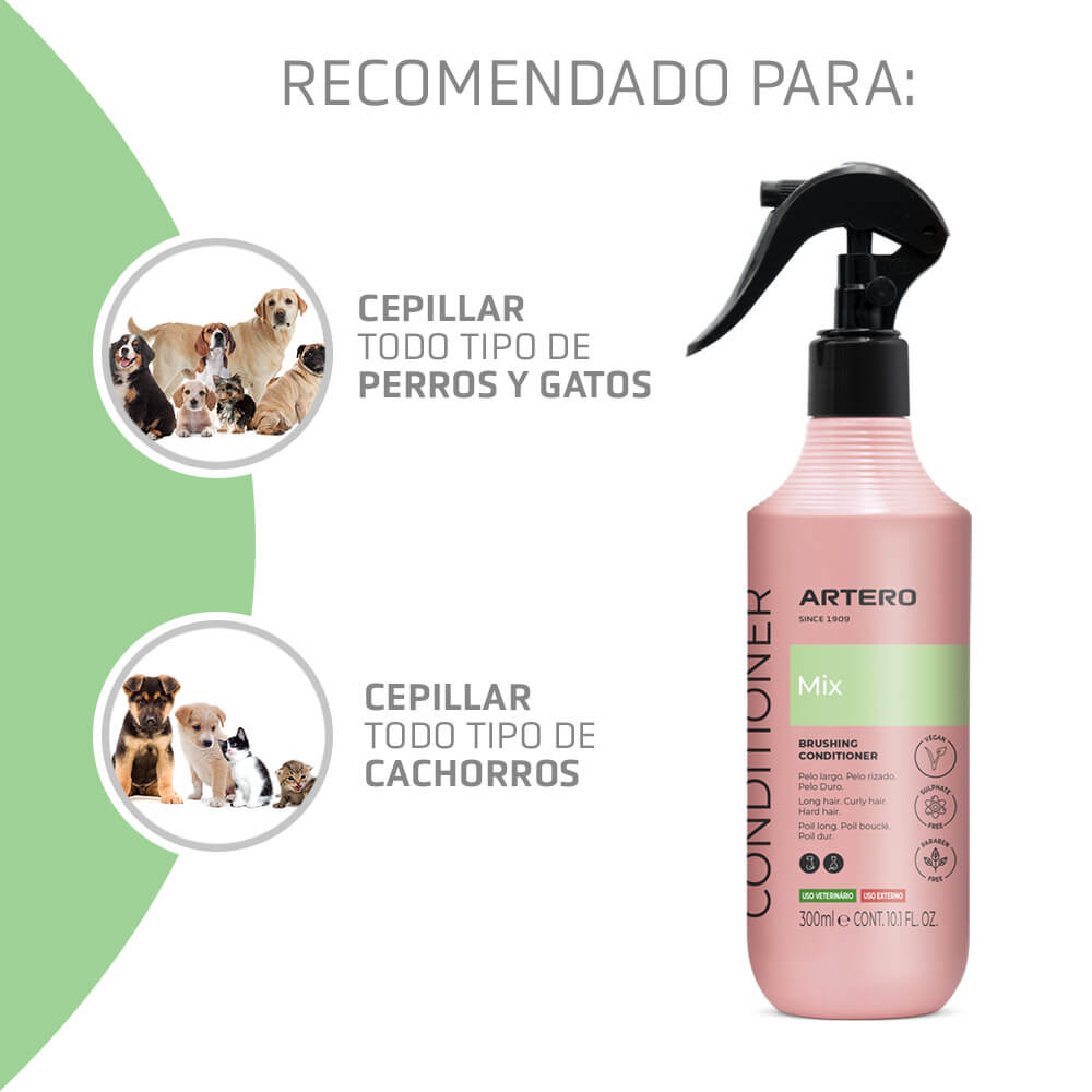 Acondicionador spray sin aclarado Artero Mix 300 ml para perros y gatos – desenredante y brillo profesional