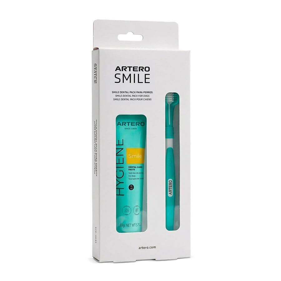 Artero Pack Higiene Dental para perros con cepillo dental, dedal de silicona y pasta dental para eliminar placa, sarro y mal aliento.