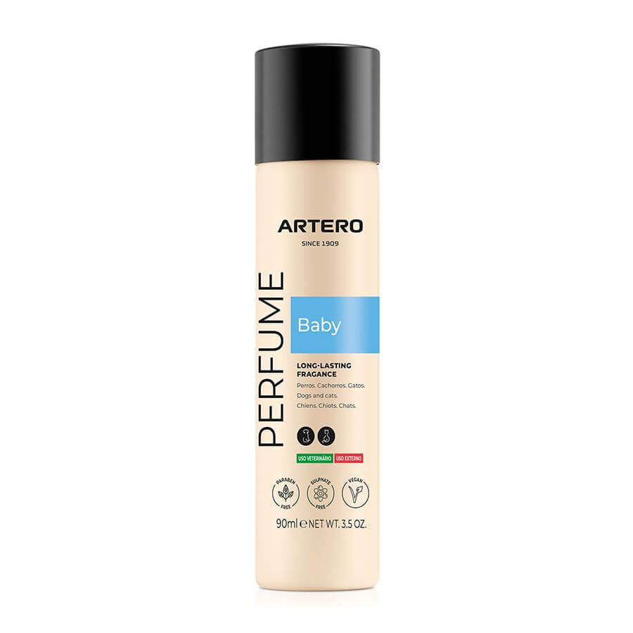 Artero Perfume Baby 90 ml con aroma suave a talco para cachorros, perros y gatos, cosmética vegana