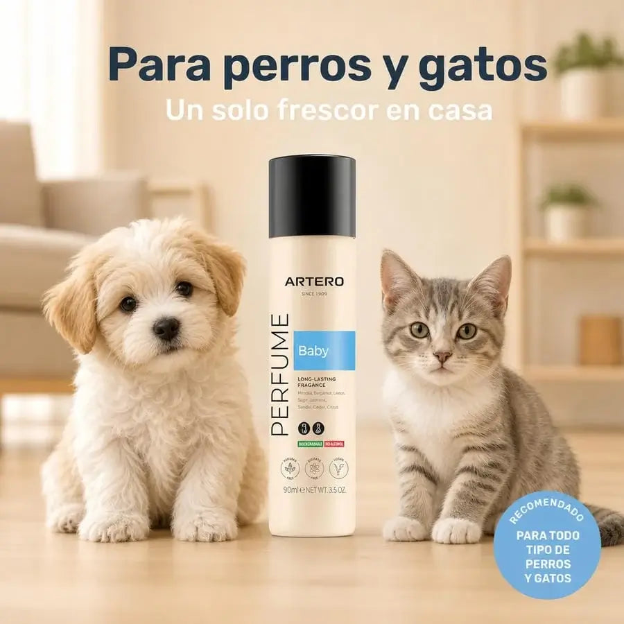 Artero Perfume Baby 90 ml con aroma suave a talco para cachorros, perros y gatos, cosmética vegana