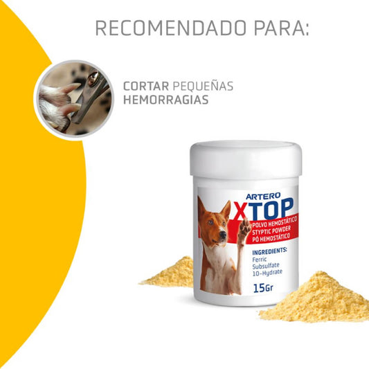 Artero Polvo Hemostático X-Top corta hemorragias tras corte de uñas en perros y gatos