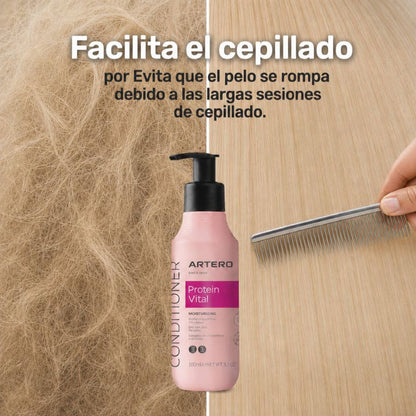 Artero Protein Vital acondicionador profesional para perros y gatos que hidrata, repara, desenreda y aporta brillo al pelaje, disponible en Gabo y Gordo E Shop.