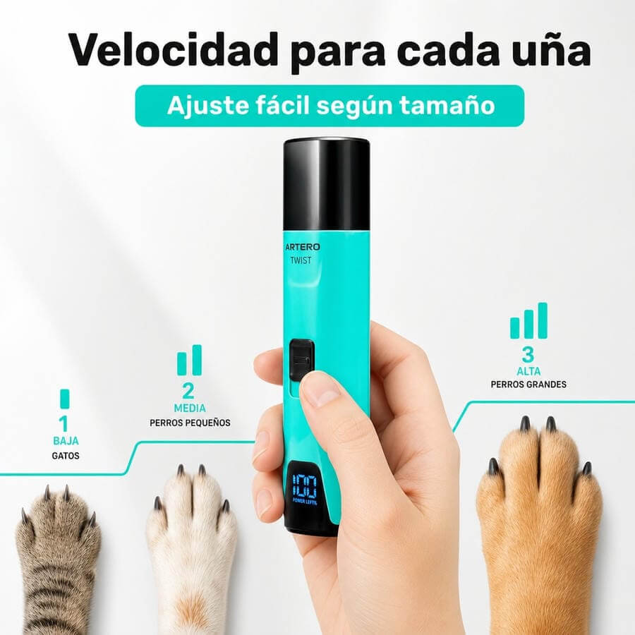 Artero Twist lima eléctrica profesional para uñas de perros y gatos con pantalla LED y USB-C