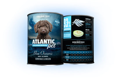 Atlantic Pet Blue Oceanic comida húmeda Grain Free con 93 % de sardina y 4 % de melón para perros, formatos 200 y 400 g