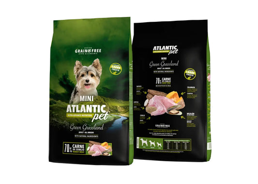 Atlantic Pet Mini Green Grassland pienso Grain Free con 70 % de conejo para perros pequeños, formatos 1,5 y 6 kg
